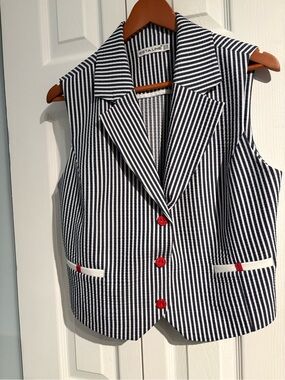 Esta Line Navy & White Striped Sleeveless Blazer Vest and matching pants